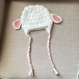 Adorable Little Lamb Cream and Pink Knit Kids Hat